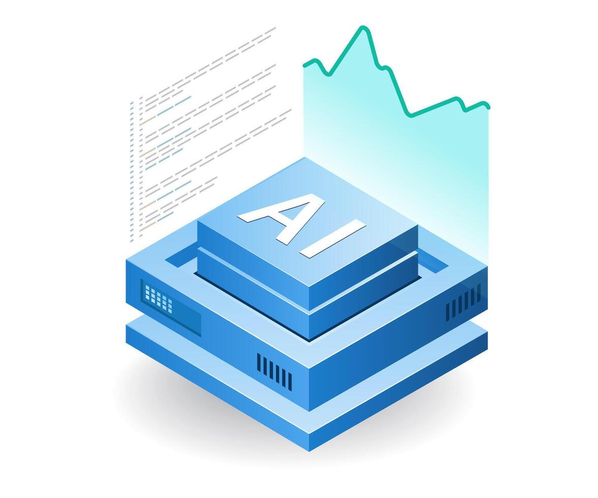 artificiell intelligens analys förvaltning, platt isometrisk 3d illustration vektor