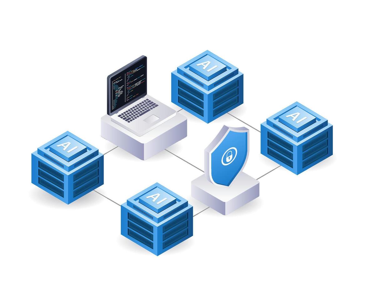 artificiell intelligens systemet säkerhet förvaltning, platt isometrisk 3d illustration vektor