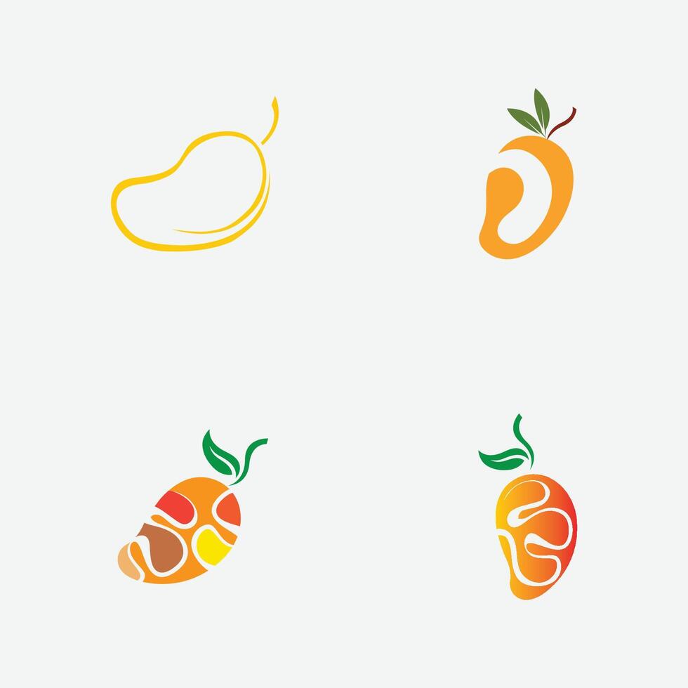 Sammlung von Mango Obst Logos und Symbole perfekt zum geschäftlich, frisch Obst Geschäft Branding usw isoliert auf grau Hintergrund vektor