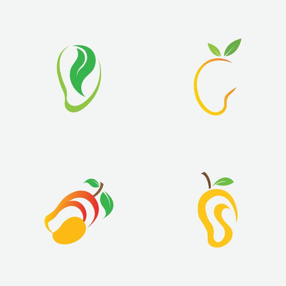 Sammlung von Mango Obst Logos und Symbole perfekt zum geschäftlich, frisch Obst Geschäft Branding usw isoliert auf grau Hintergrund vektor