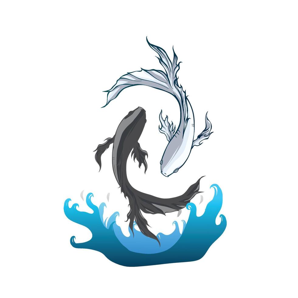 zwei Fisch und Wasser Element, Yin Yang Symbol vektor