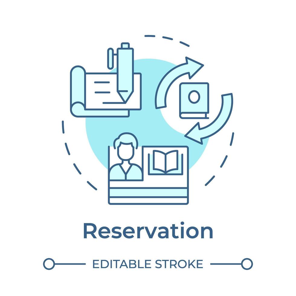 bokning mjuk blå begrepp ikon. bok omlopp, personlig tjänster. bibliotek förvaltning. runda form linje illustration. abstrakt aning. grafisk design. lätt till använda sig av i infografik, blog posta vektor