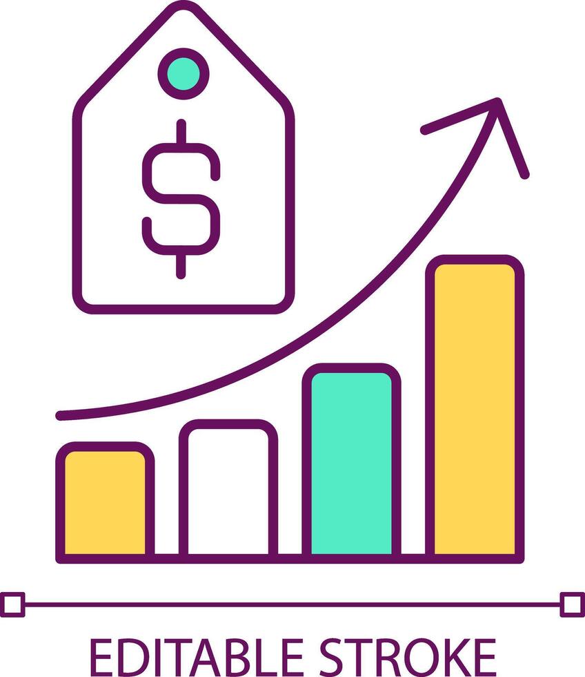 Nachfrage Kurve rgb Farbe Symbol. Graph von Preis von gut und Menge gefordert. isoliert Vektor Illustration. einfach gefüllt Linie Zeichnung. editierbar Schlaganfall