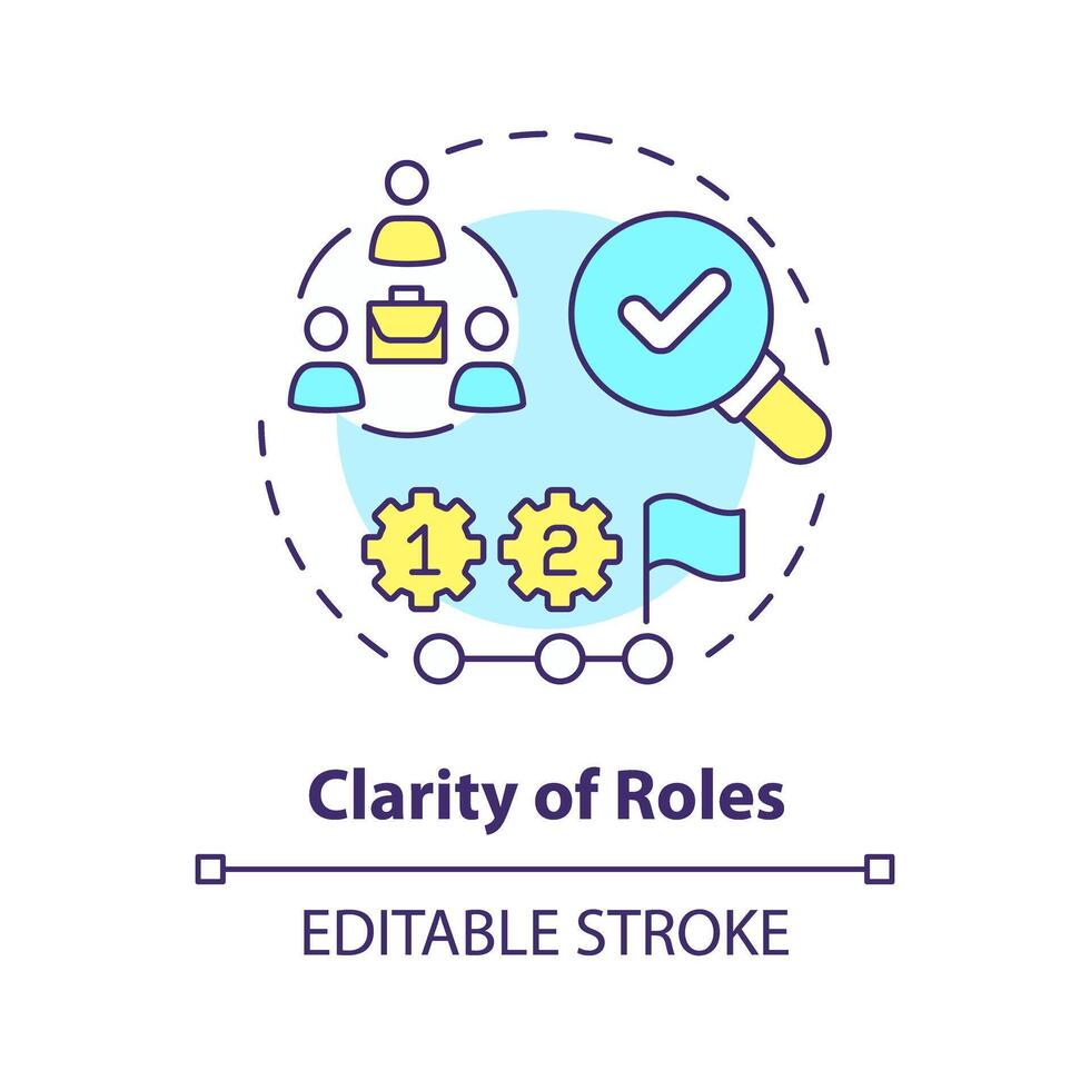 Transparenz und Klarheit von Rollen multi Farbe Konzept Symbol. klar Anforderungen zum Mitarbeiter. runden gestalten Linie Illustration. abstrakt Idee. Grafik Design. einfach zu verwenden im Werbung Material vektor