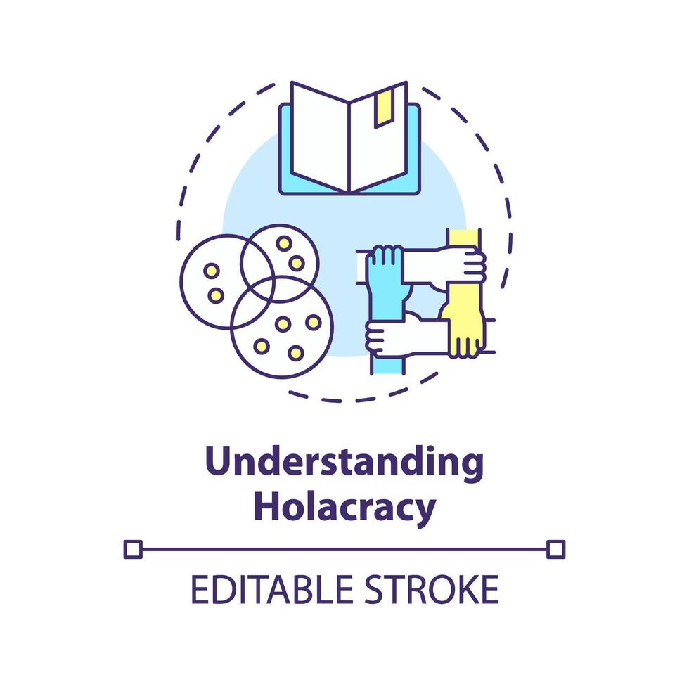Verstehen Holokratie multi Farbe Konzept Symbol. Analyse von Information auf dezentral Management. runden gestalten Linie Illustration. abstrakt Idee. Grafik Design. einfach zu verwenden im Werbung Material vektor