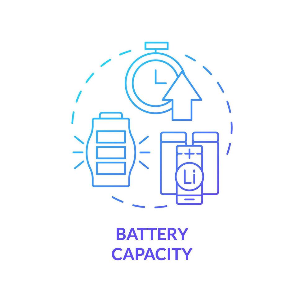 batteri kapacitet blå lutning begrepp ikon. energi lagring systemet. laddningsbart ackumulator. runda form linje illustration. abstrakt aning. grafisk design. lätt till använda sig av i broschyr, häfte vektor