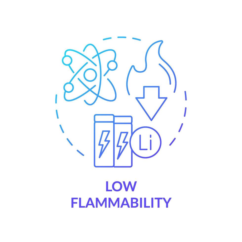 niedrig Entflammbarkeit Blau Gradient Konzept Symbol. Lithium Revolution, Industrie Verordnung. ökologisch freundlich. runden gestalten Linie Illustration. abstrakt Idee. Grafik Design. einfach zu verwenden im Broschüre vektor