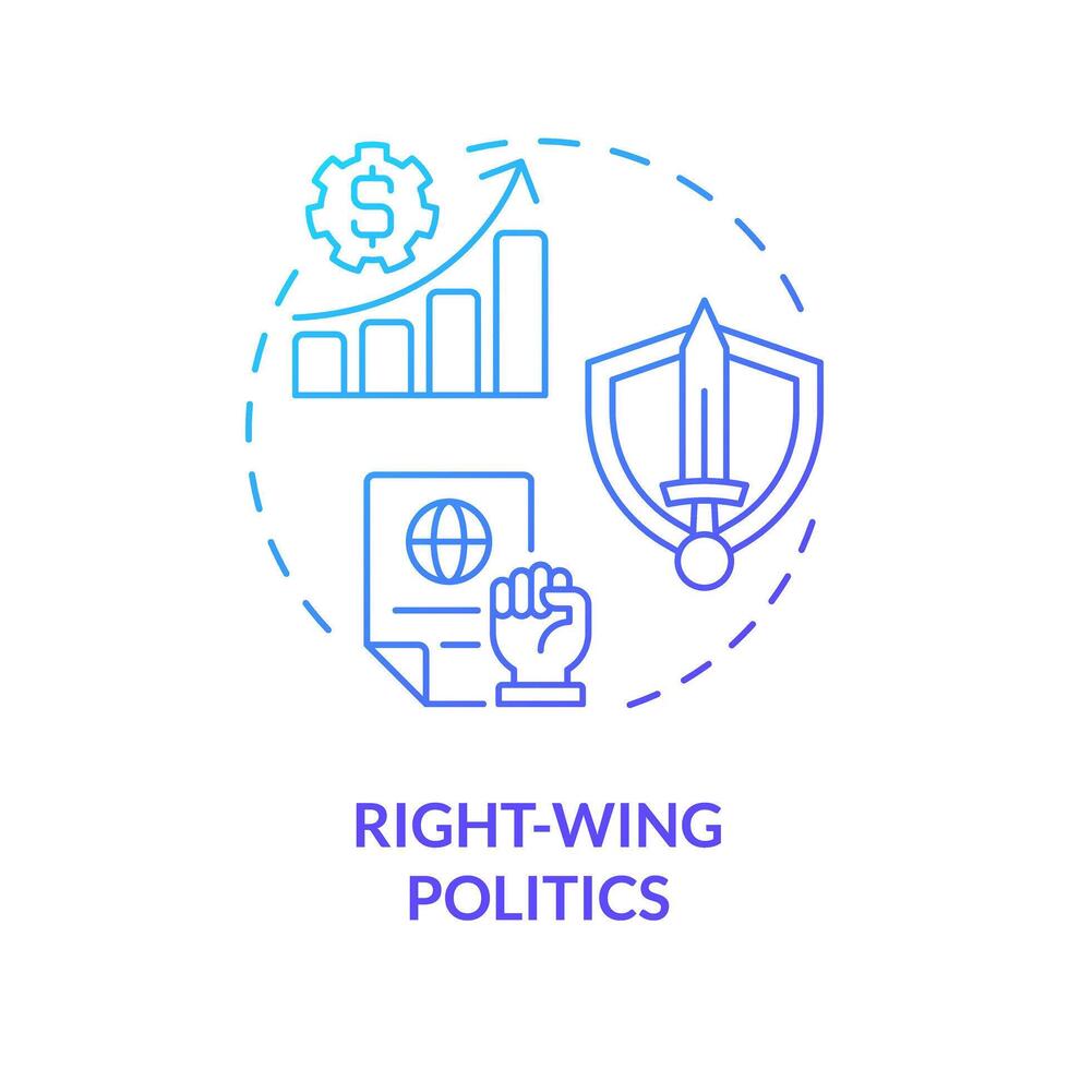 rechter Flügel Politik Blau Gradient Konzept Symbol. konservativ National Ideologie. begrenzt Regierung Markt Verordnung. runden gestalten Linie Illustration. abstrakt Idee. Grafik Design. einfach zu verwenden vektor