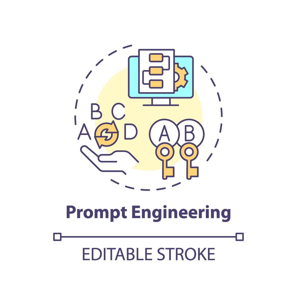prompt teknik mång Färg begrepp ikon. artificiell intelligens användbarhet. förutbildade virtuell assistenter. runda form linje illustration. abstrakt aning. grafisk design. lätt till använda sig av vektor