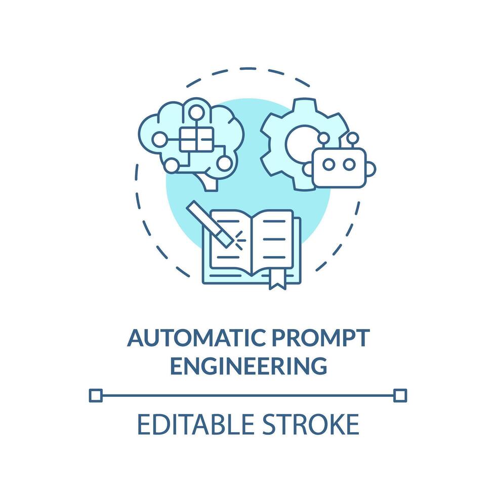 automatisch prompt Ingenieurwesen Sanft Blau Konzept Symbol. prompt Optimierung. Algorithmus und Heuristik. runden gestalten Linie Illustration. abstrakt Idee. Grafik Design. einfach zu verwenden im Artikel vektor