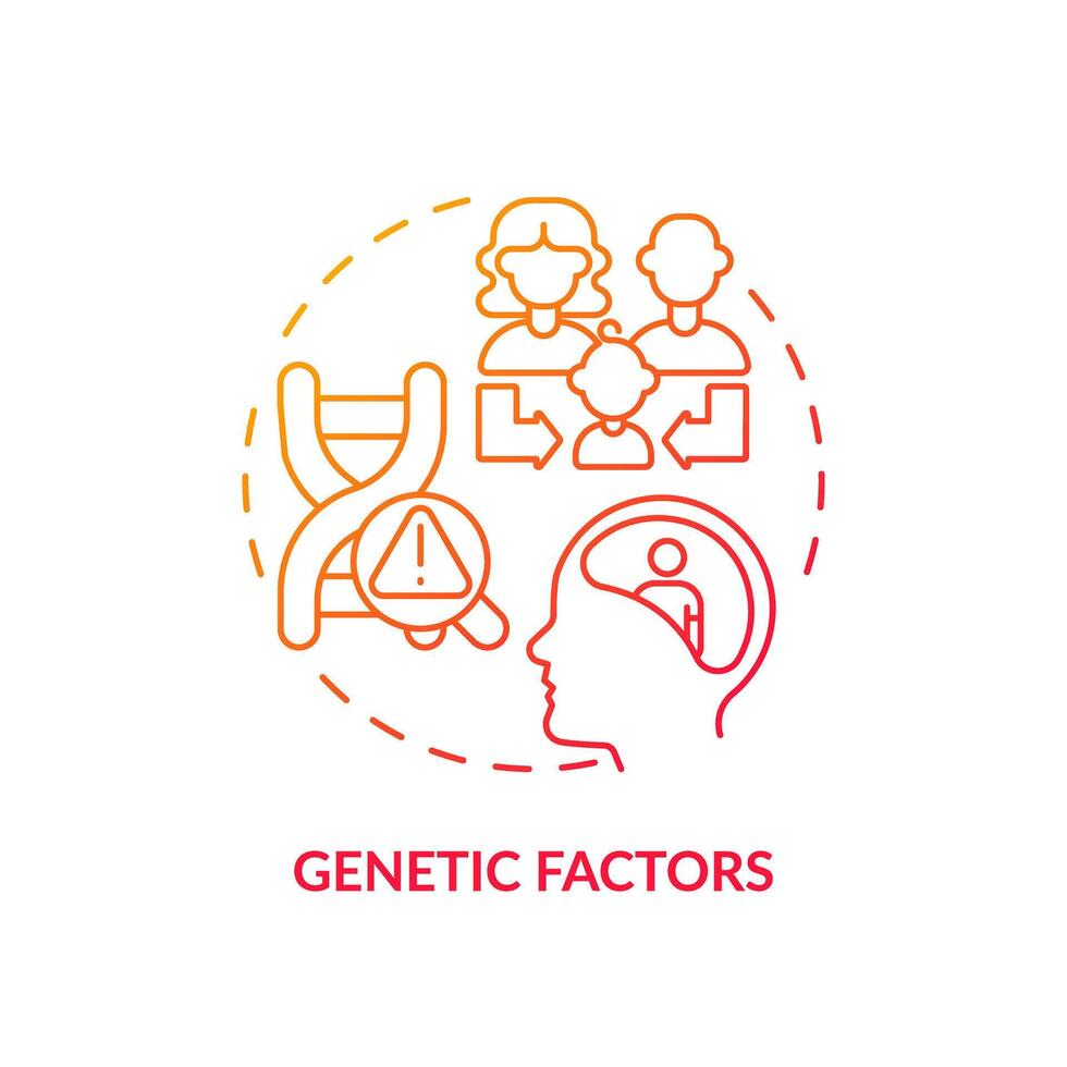 genetisk faktorer röd lutning begrepp ikon. prenatal period, förlossning. runda form linje illustration. abstrakt aning. grafisk design. lätt till använda sig av i infografik, presentation, broschyr, häfte vektor