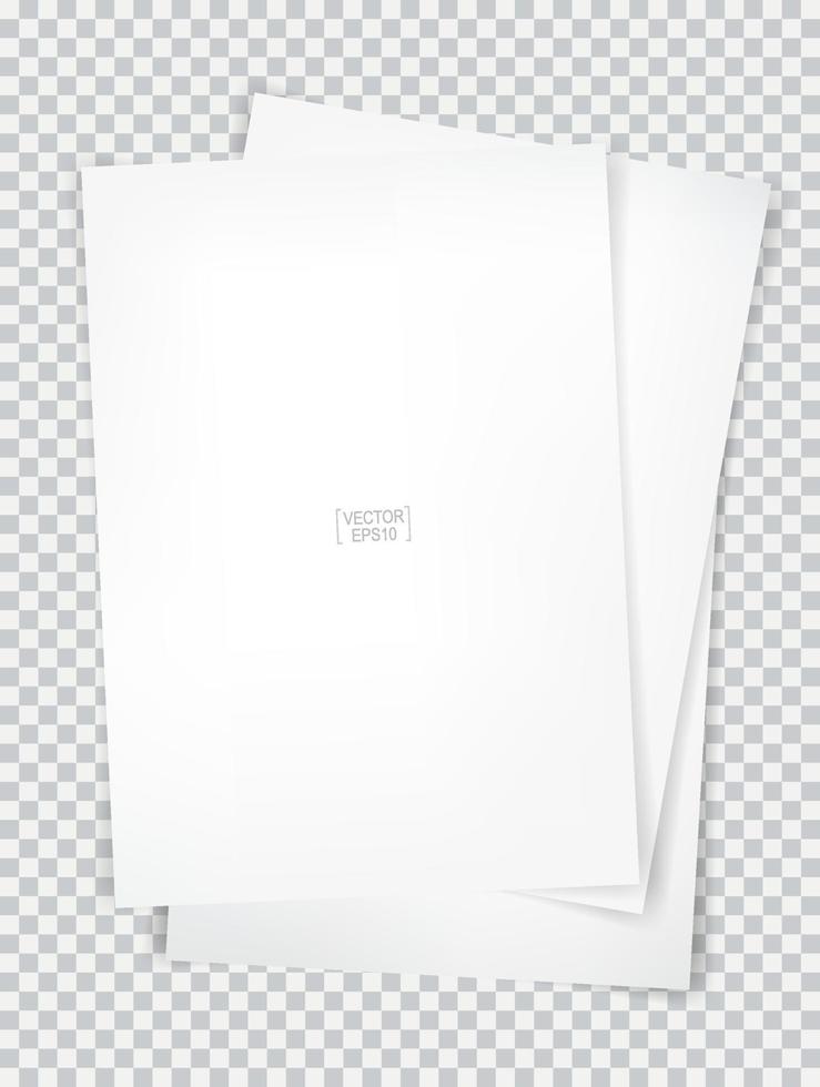 weißes Papierblatt auf transparentem Hintergrund mit weichem Schatten. Vektor. vektor