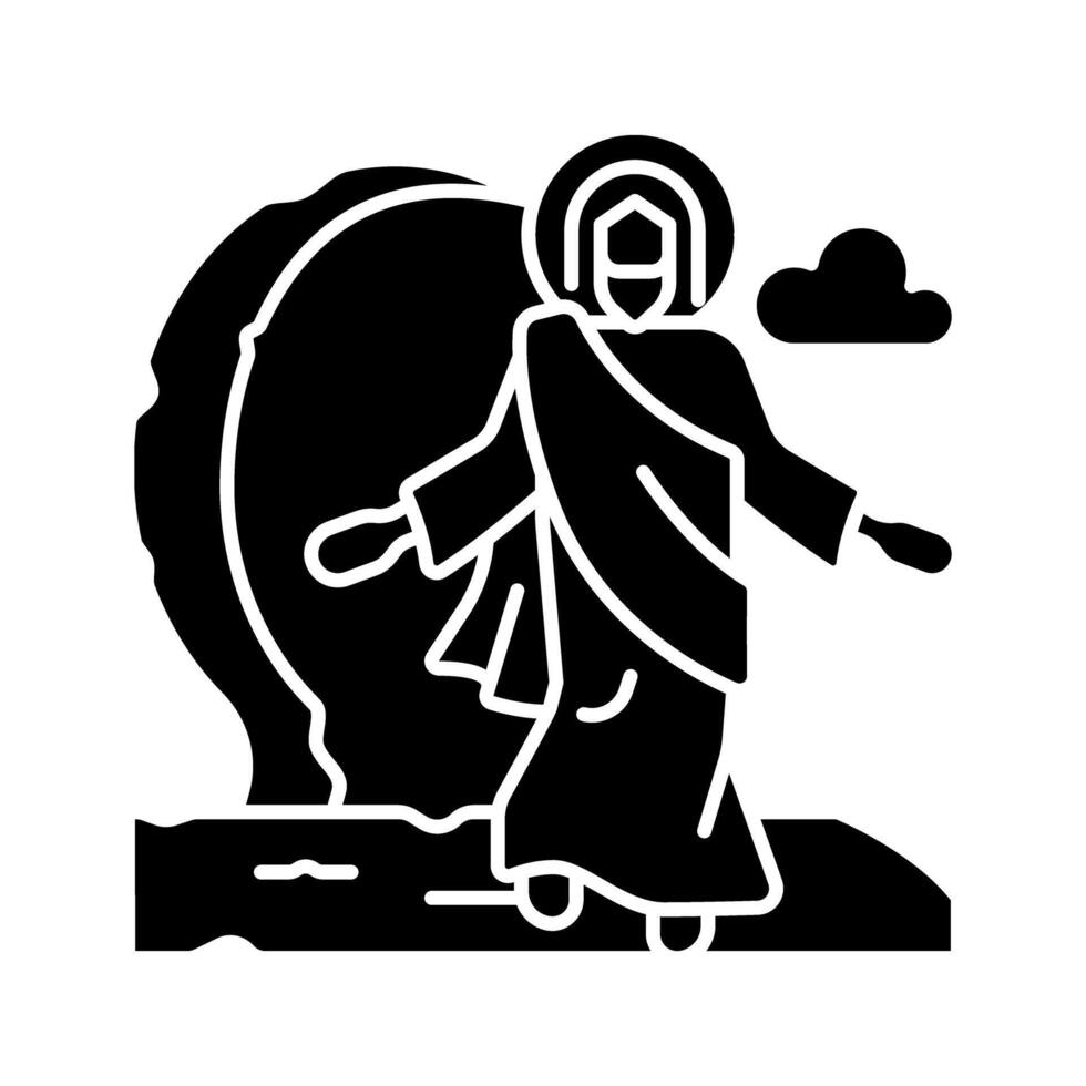 uppståndelse av Jesus svart glyf ikon. Gud Uppfostrad christ från död- tredje dag efter hans korsfästelse. biblisk scen. silhuett symbol på vit Plats. fast piktogram. vektor isolerat illustration