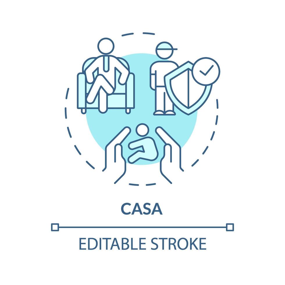 casa mjuk blå begrepp ikon. domstol utsedd särskild förespråkare. volontär- social arbetstagare. barn rättigheter skydd. runda form linje illustration. abstrakt aning. grafisk design. lätt till använda sig av vektor