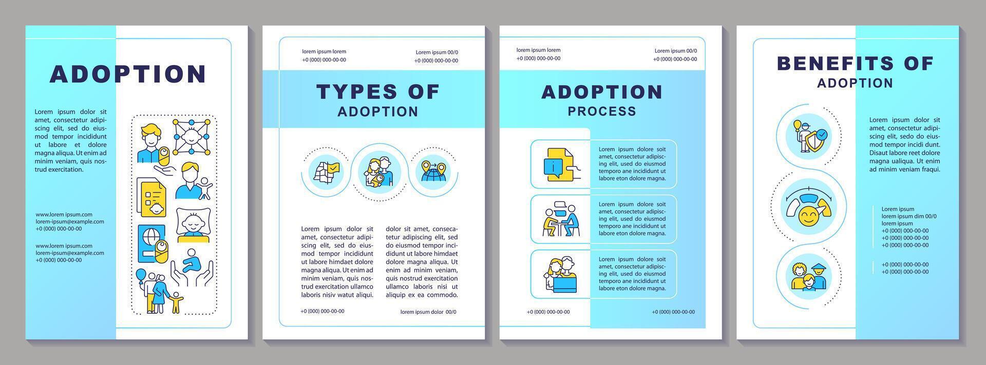 Annahme Blau Gradient Broschüre Vorlage. legal Verfahren. Flugblatt Design mit linear Symbole. editierbar 4 Vektor Layouts zum Präsentation, jährlich Berichte