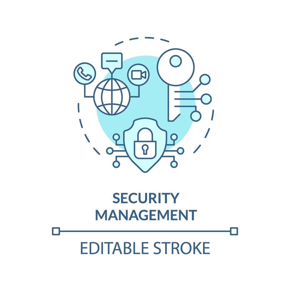 Sicherheit Verwaltung Sanft Blau Konzept Symbol. Internet Infrastruktur Verwaltung. Einbruch Erkennung Überwachung. runden gestalten Linie Illustration. abstrakt Idee. Grafik Design. einfach zu verwenden vektor