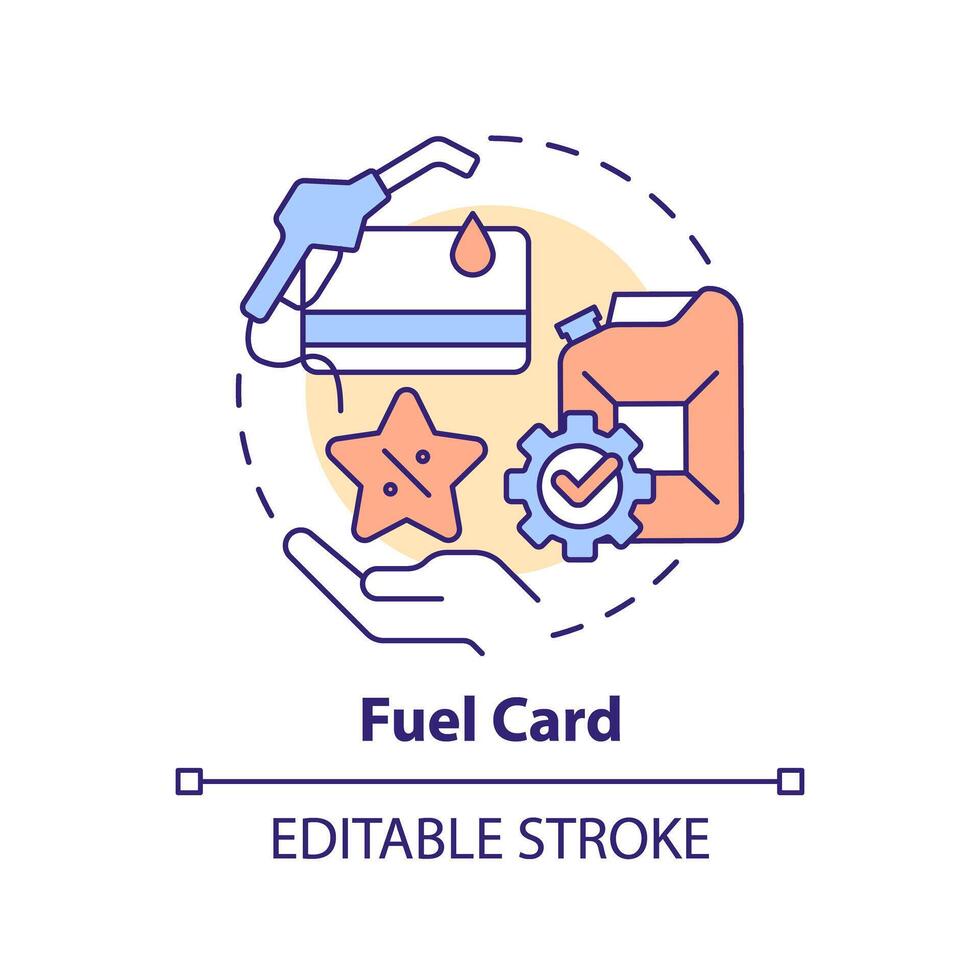 Treibstoff Karte multi Farbe Konzept Symbol. Auto Flotte Kosten, Geld sparen. Ausgaben Kontrolle. runden gestalten Linie Illustration. abstrakt Idee. Grafik Design. einfach zu verwenden im Infografik, Präsentation vektor