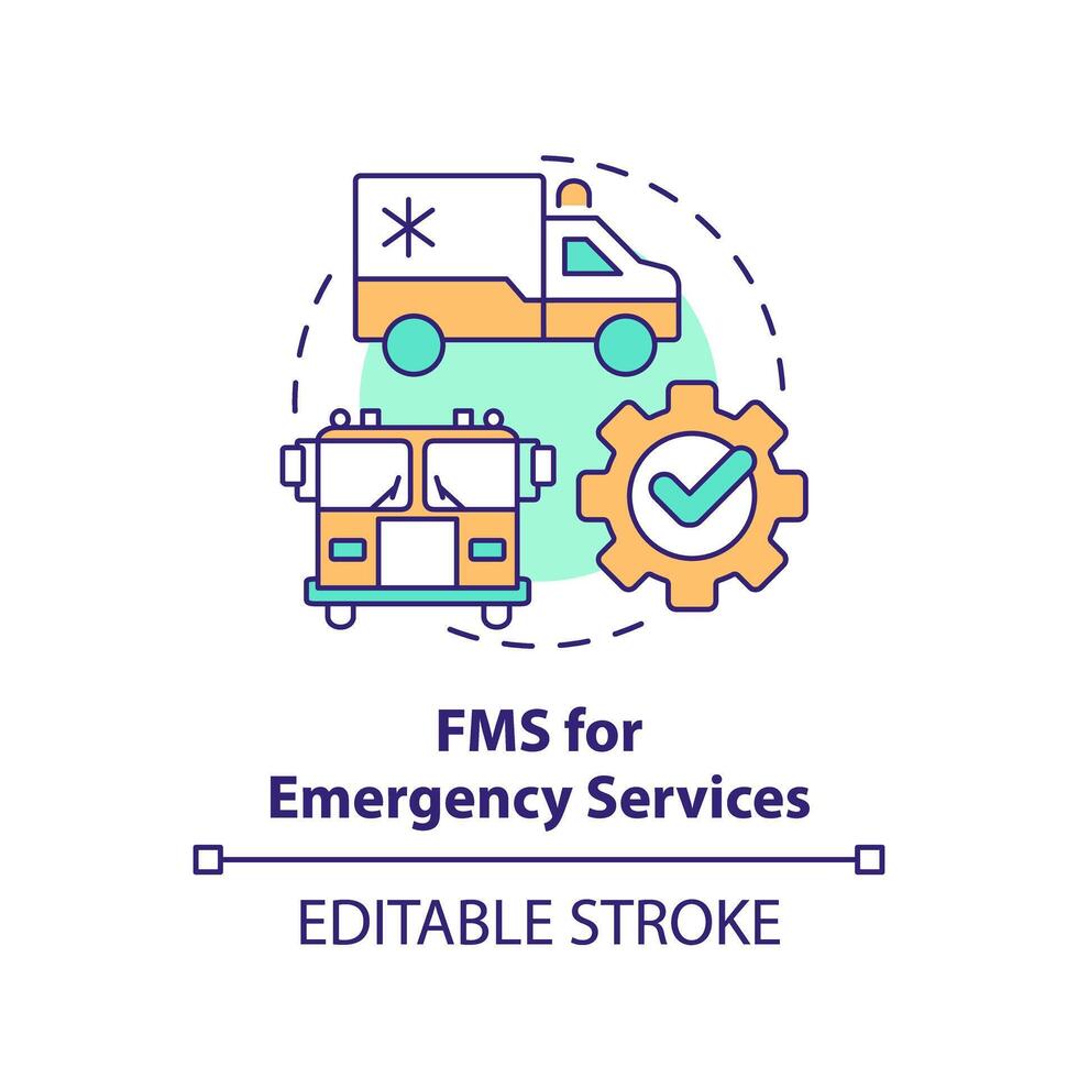 fms zum Notfall Dienstleistungen multi Farbe Konzept Symbol. Öffentlichkeit Sicherheit, spezialisiert Ausrüstung. runden gestalten Linie Illustration. abstrakt Idee. Grafik Design. einfach zu verwenden im Infografik, Präsentation vektor