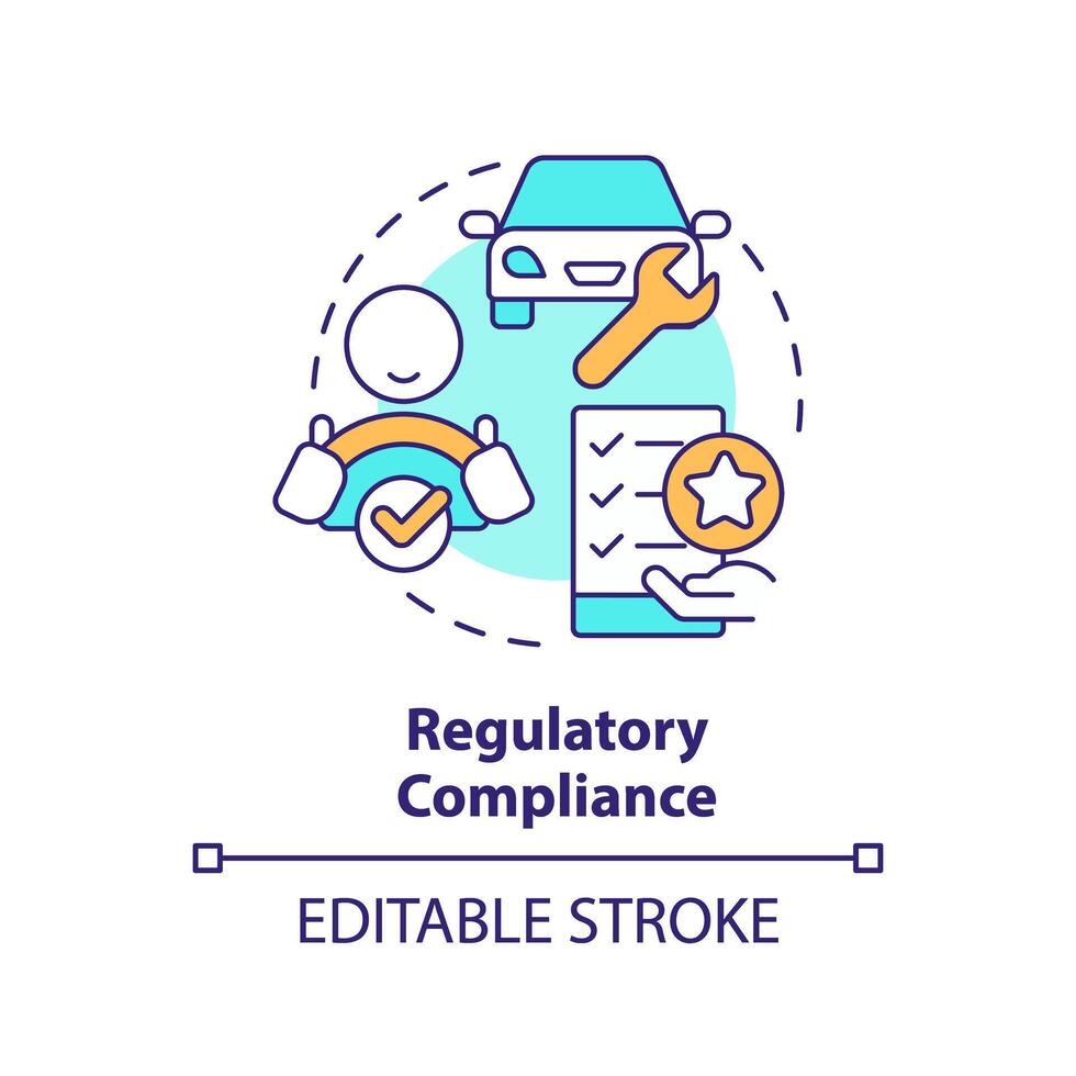 regulatorisch Beachtung multi Farbe Konzept Symbol. Industrie Standards, Verordnung Politik. runden gestalten Linie Illustration. abstrakt Idee. Grafik Design. einfach zu verwenden im Infografik, Präsentation vektor