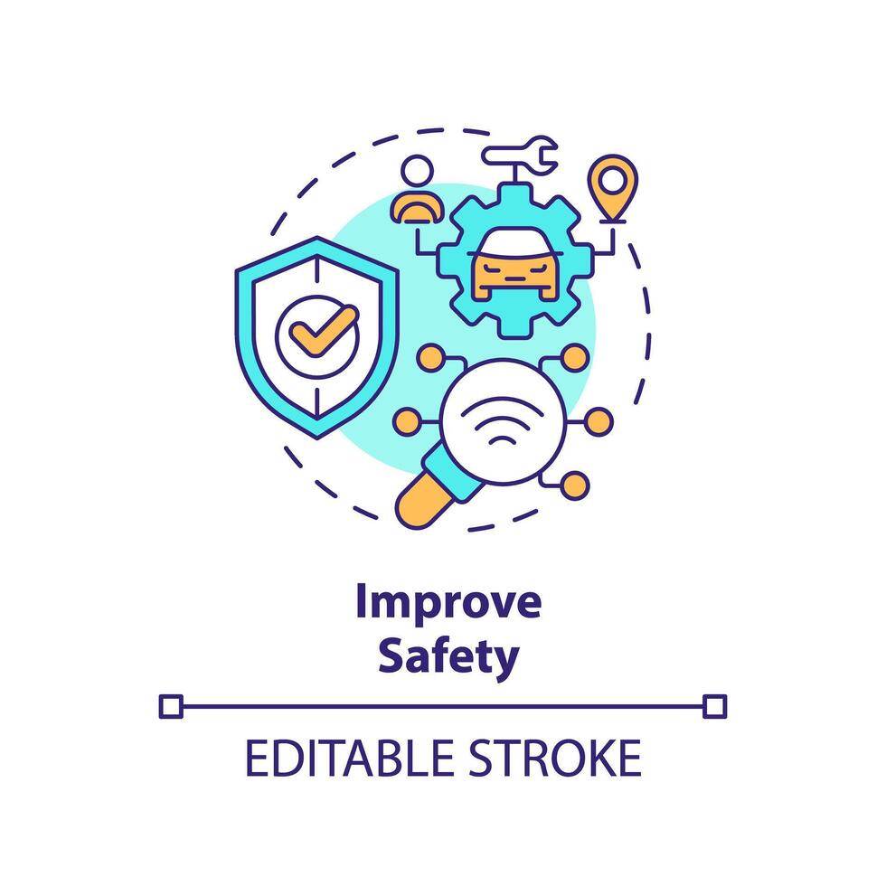 säkerhet förbättra mång Färg begrepp ikon. kund tillfredsställelse, risk förvaltning. fordon underhåll. runda form linje illustration. abstrakt aning. grafisk design. lätt till använda sig av i infographic vektor