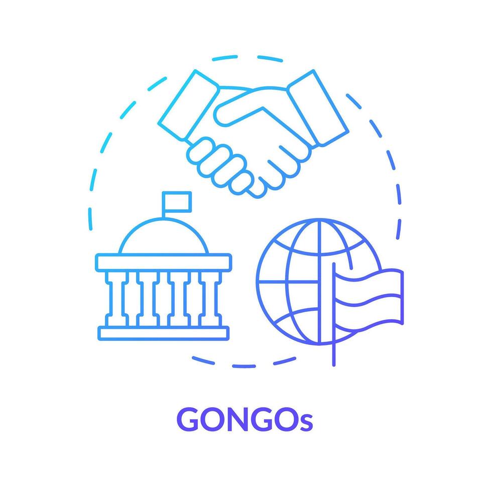 Gongos Blau Gradient Konzept Symbol. Regierung organisiert ngo. Zustand gesponsert Organisationen. global Angelegenheiten. runden gestalten Linie Illustration. abstrakt Idee. Grafik Design. einfach zu verwenden im Artikel vektor