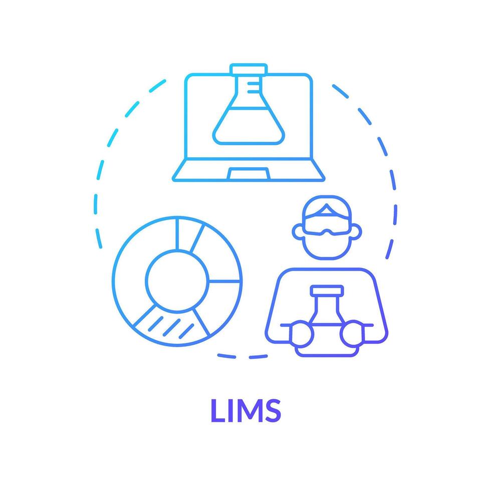 lims Blau Gradient Konzept Symbol. Labor Information Management, Stichprobe Verfolgung. persönlich Schutz. runden gestalten Linie Illustration. abstrakt Idee. Grafik Design. einfach zu verwenden Präsentation vektor