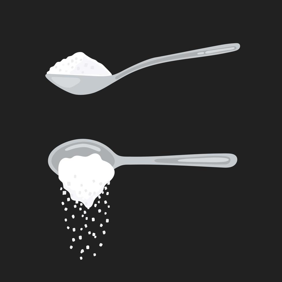 socker sked full av pulver kristaller av salt eller socker vektor illustration set.