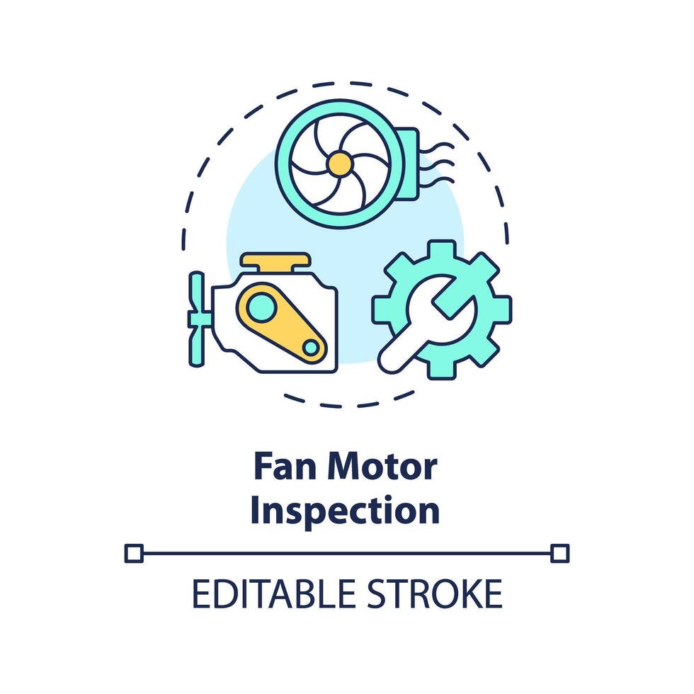 fläkt motor inspektion mång Färg begrepp ikon. hvac systemet professionell service. regelbunden kolla upp. runda form linje illustration. abstrakt aning. grafisk design. lätt till använda sig av i PR material vektor