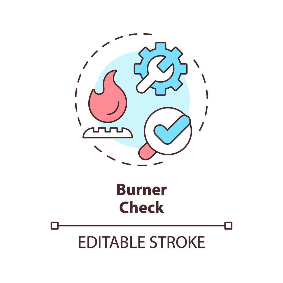 Brenner prüfen multi Farbe Konzept Symbol. hvac System Element. Heizung System Wartung. runden gestalten Linie Illustration. abstrakt Idee. Grafik Design. einfach zu verwenden im Werbung Material vektor