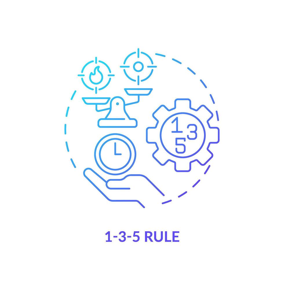 1-3-5 regel blå lutning begrepp ikon. arbetsflöde organisation. runda form linje illustration. abstrakt aning. grafisk design. lätt till använda sig av i infografik, PR material, artikel, blog posta vektor