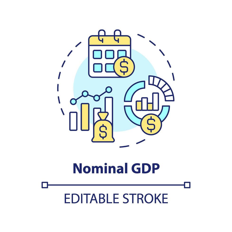 nominal gdp multi Farbe Konzept Symbol. wirtschaftlich Indikator. Waren und Dienstleistungen. National Wirtschaft. runden gestalten Linie Illustration. abstrakt Idee. Grafik Design. einfach zu verwenden im Broschüre, Heft vektor