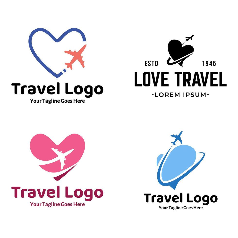 Reise Logo. Herz und Flugzeug. Flugzeug Symbol Design. Vektor Illustration