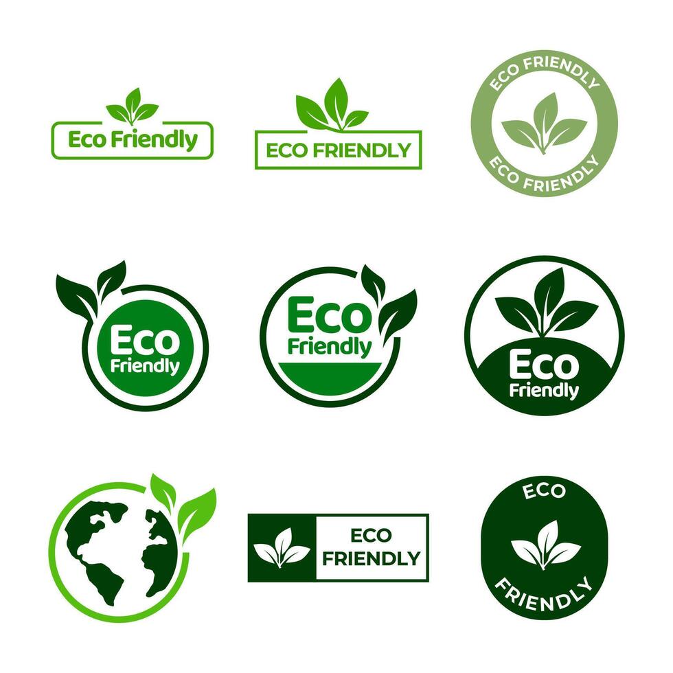 einstellen von Öko freundlich Symbole. ökologisch Essen Briefmarken. organisch natürlich Essen Etiketten. vektor