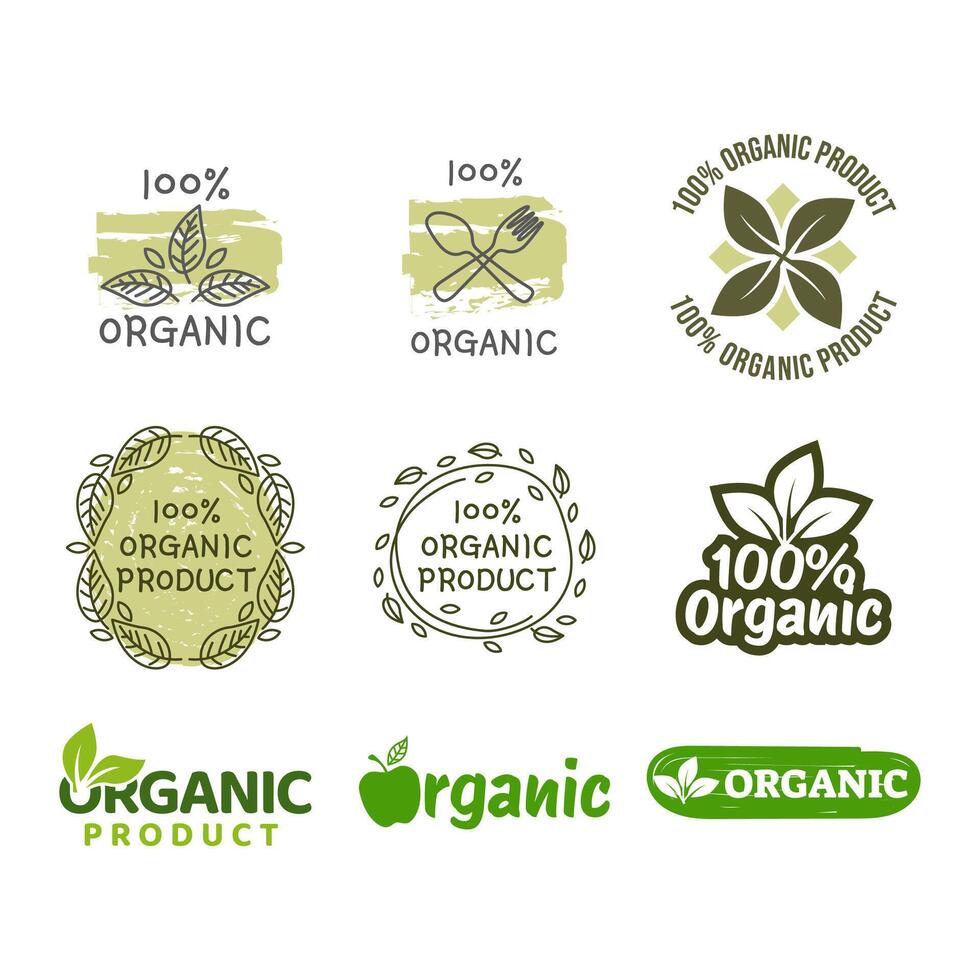 organisk etiketter uppsättning. samling olika logotyp för organisk kosmetika eller Produkter isolerat på vit bakgrund vektor
