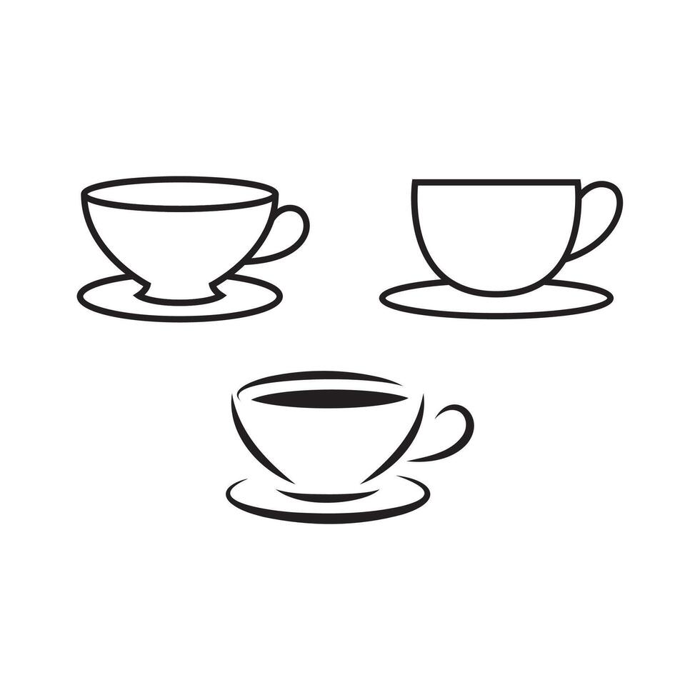 Tee Tasse Vektor Symbol Satz. heiß Kräuter- Grün Tee Symbol im schwarz Farbe. Kaffee Tasse Linie unterzeichnen.