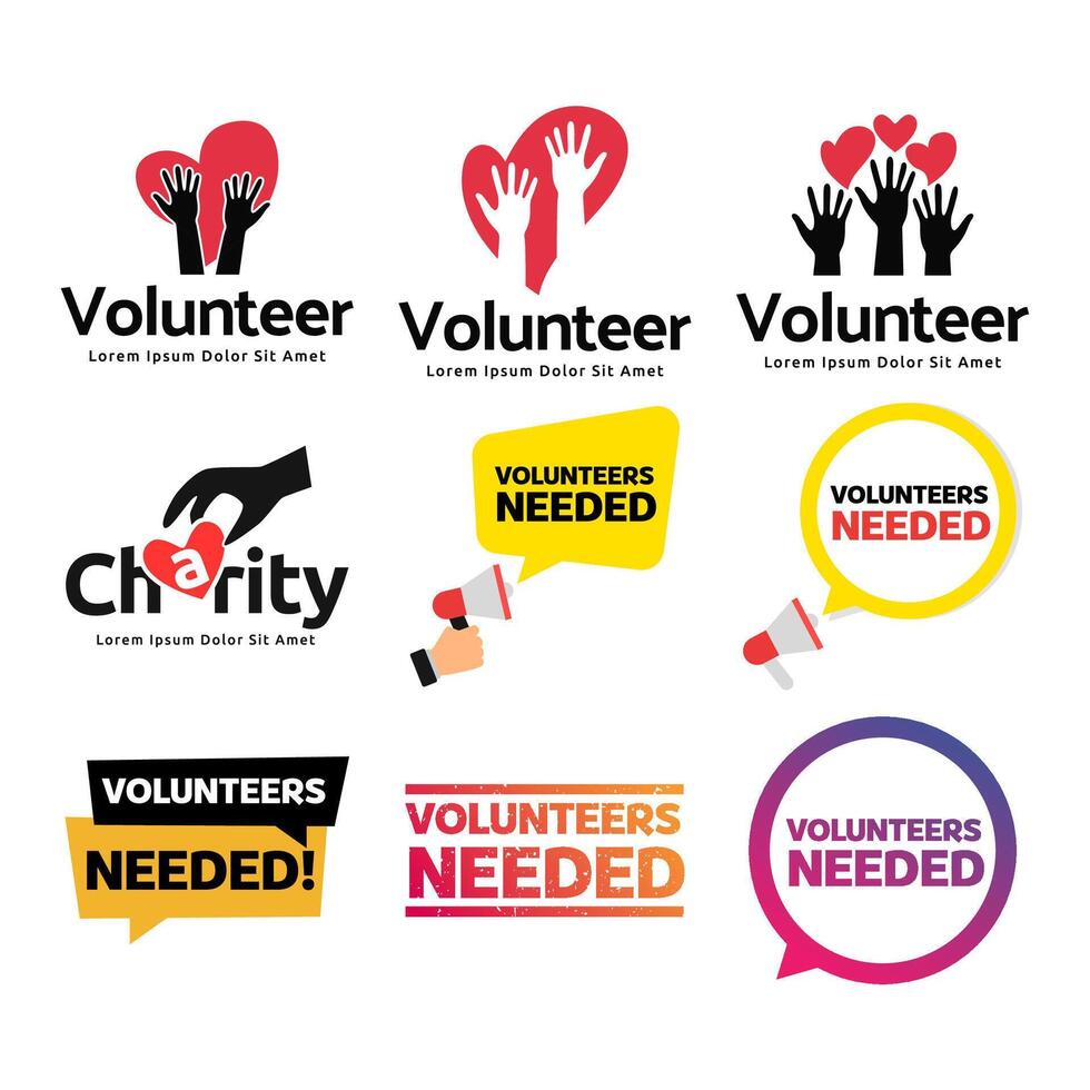 uppsättning av volontär- logotyp premie vektor illustration.