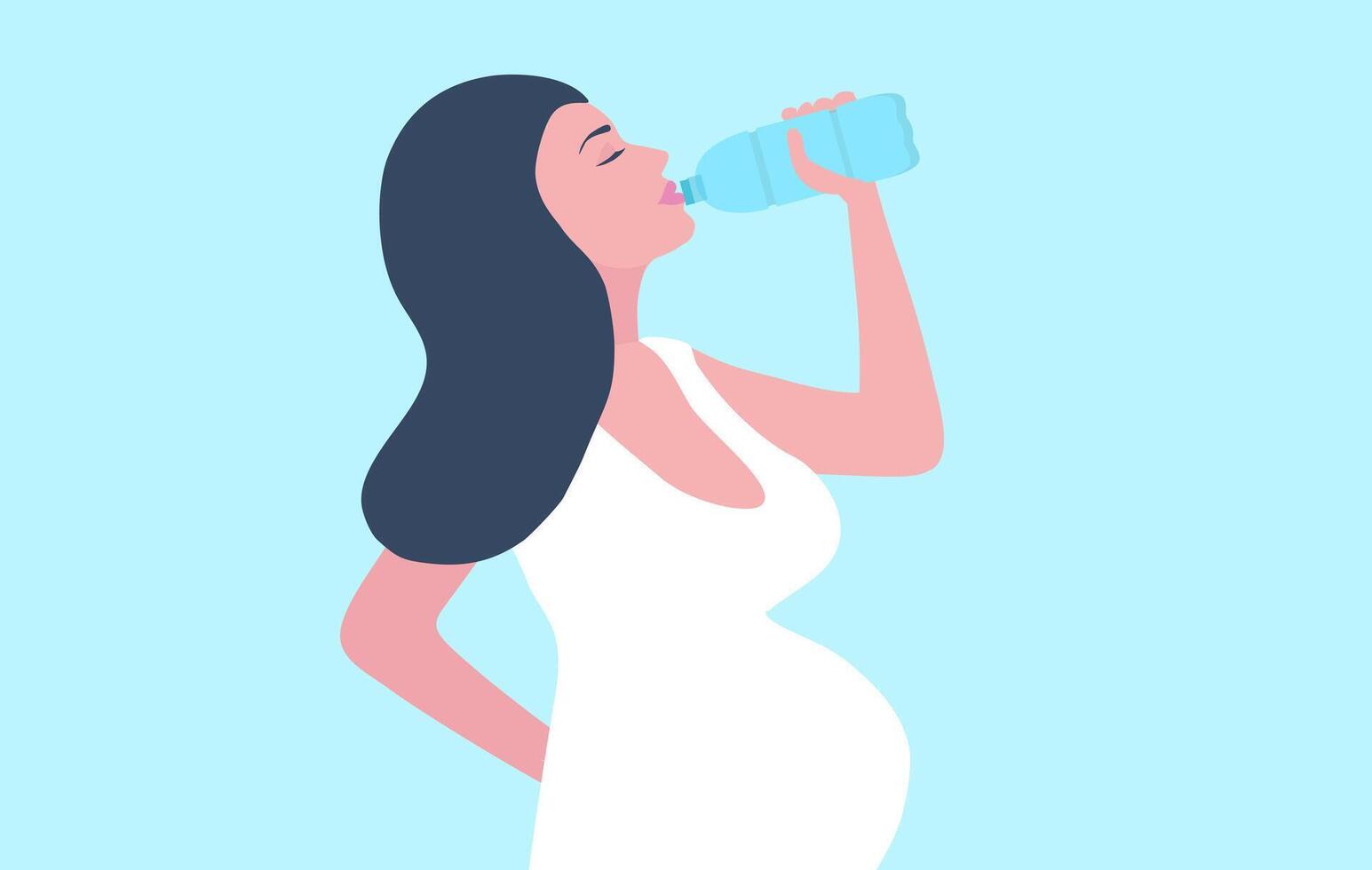 schwanger Frau Trinken Wasser Flasche Vektor Illustration. gesund Lebensstil Mutter und Mutter Pflege Konzept