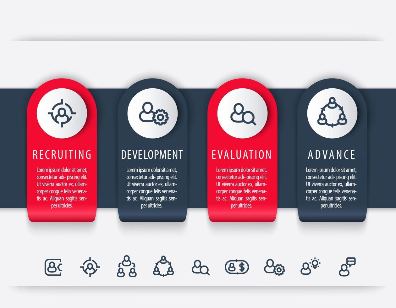 Personal, Personal, Mitarbeiterentwicklungsschritte, Infografik-Elemente, Zeitleiste vektor