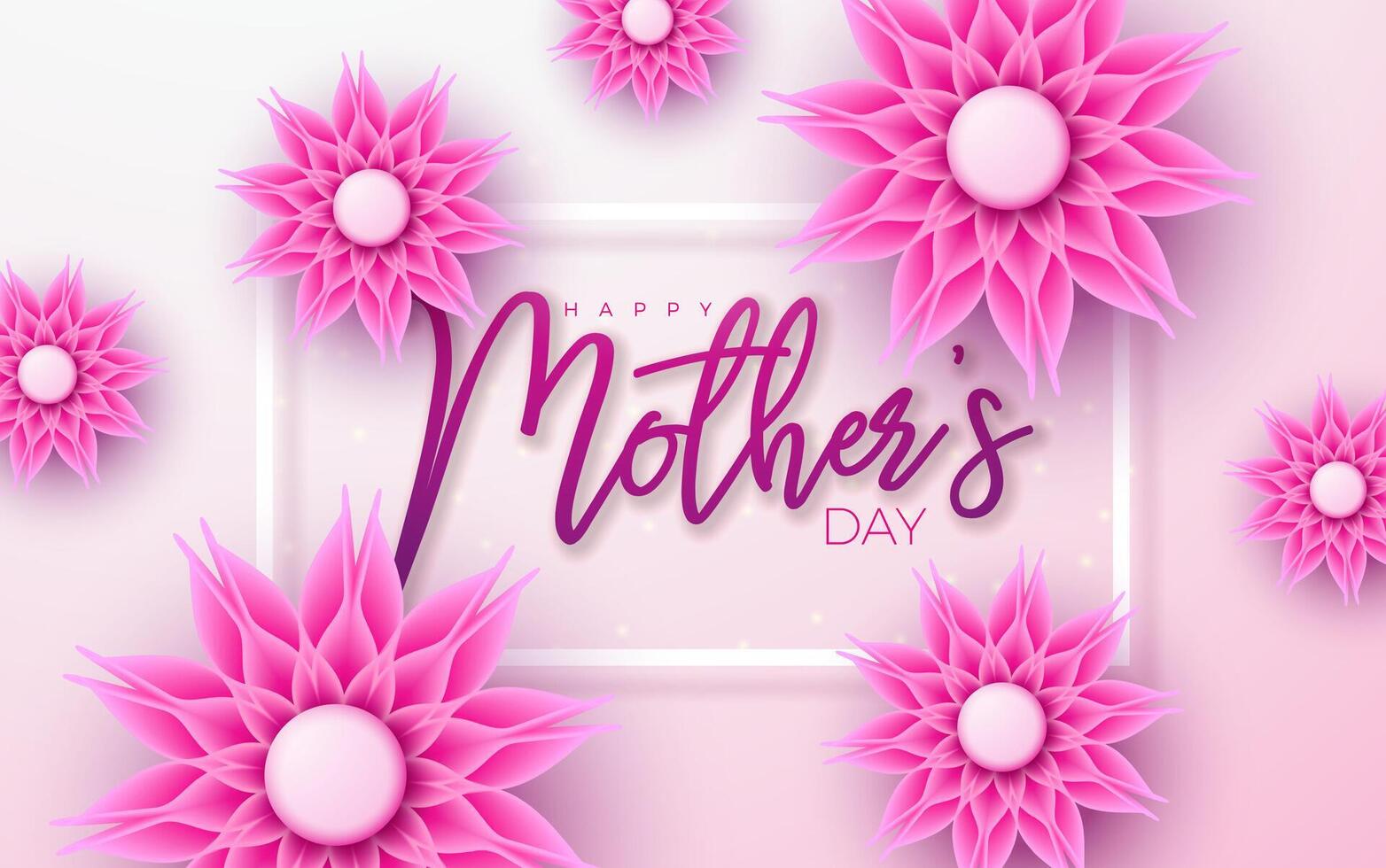 Lycklig mors dag hälsning kort design med blomma och typografi brev på ljus rosa bakgrund. vektor firande illustration mall för baner, flygblad, inbjudan, broschyr, affisch.