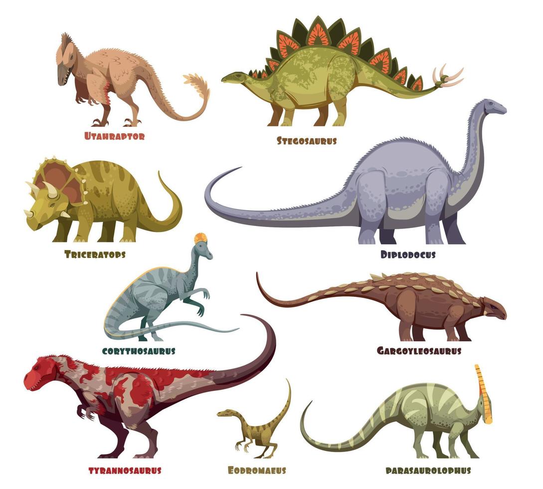dinosaurier tecknad serie med namn vektor