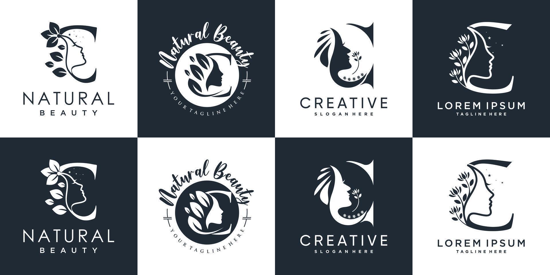 Brief Logo c Design Sammlung mit Natur Schönheit Konzept Prämie Vektor