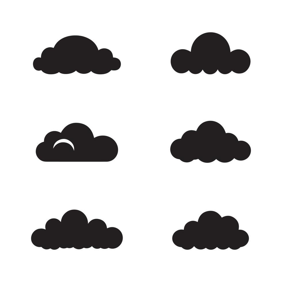 Wolke Symbol Satz. Wolke schwarz Symbol einstellen auf Weiß Hintergrund. Vektor Illustration