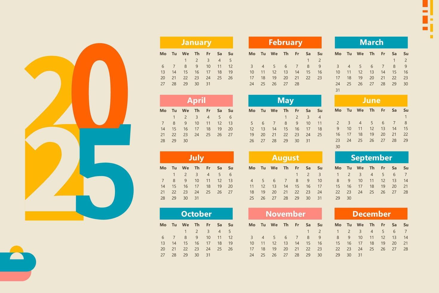 Kalender 2025 abstrakt Typografie Design vektor