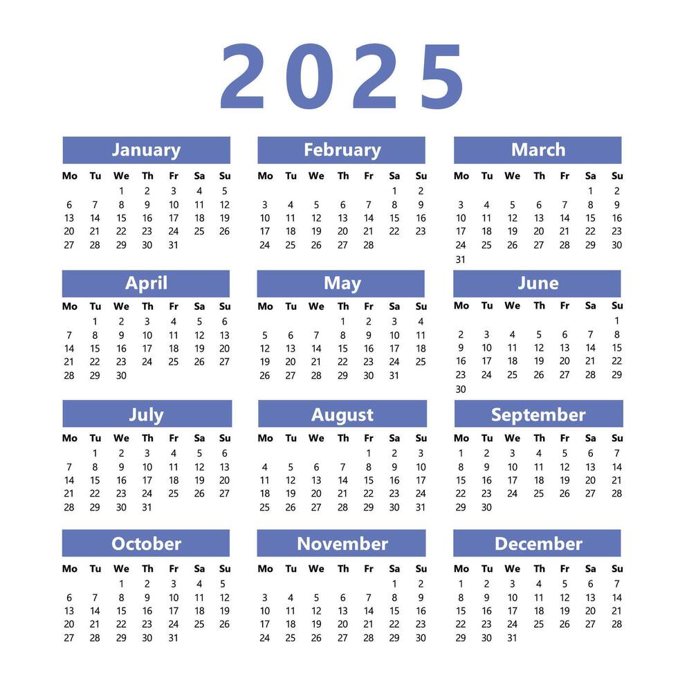 Kalender 2025 minimal Stil Neu Jahr vektor