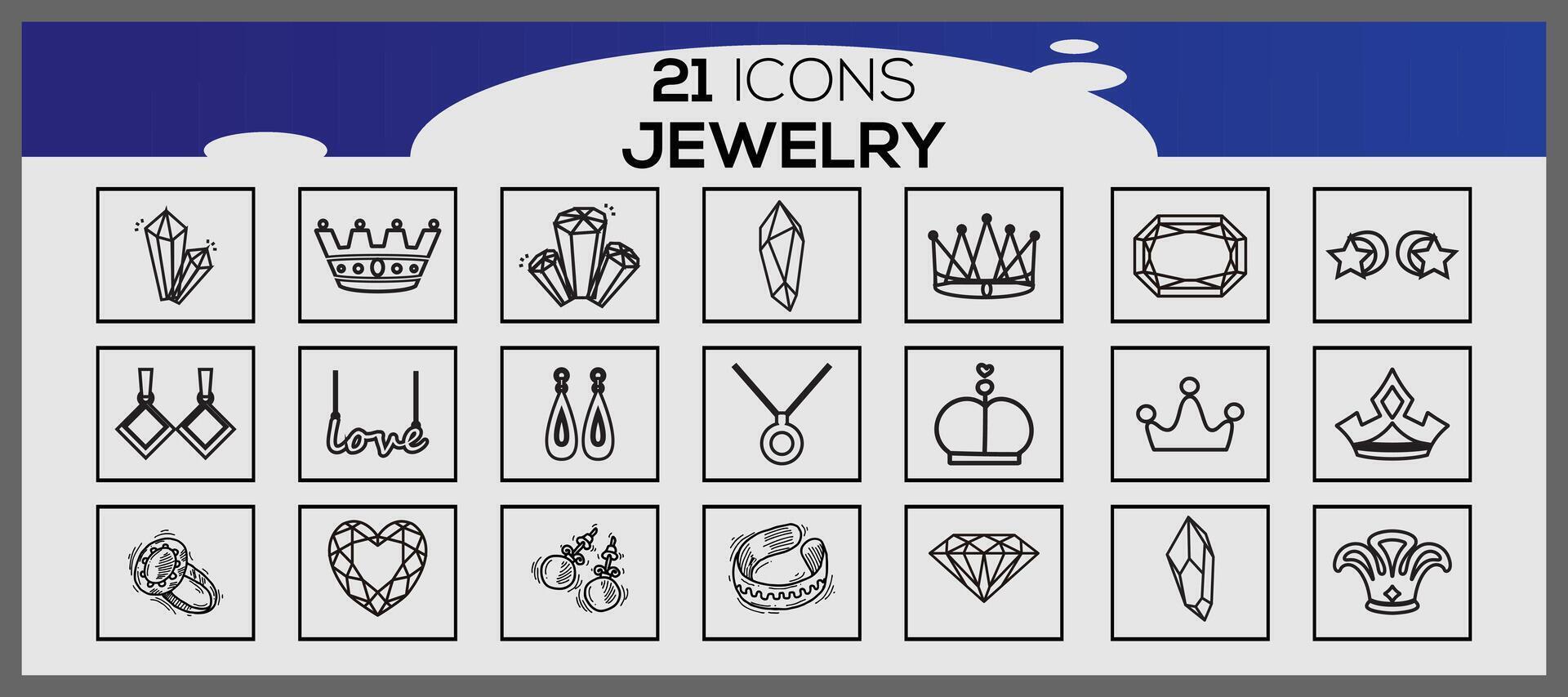 vektor dyrbar juveler ikon uppsättning smycke 21 linje ikon packa Smycken och ädelstenar linje vektor ikoner