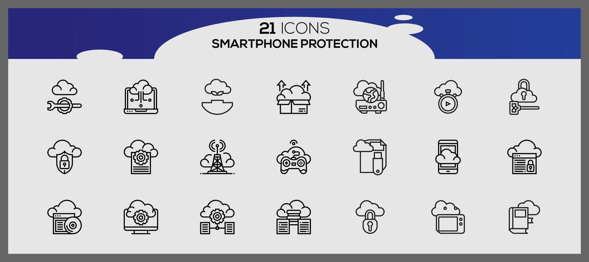 vektor smartphone skydd ikon uppsättning säkerhet och skydd ikoner packa säkerhet systemet ikon uppsättning