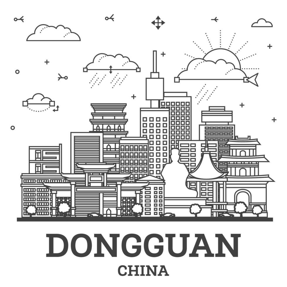 översikt dongguan Kina stad horisont med historisk och modern byggnader isolerat på vit. dongguan stadsbild med landmärken. vektor