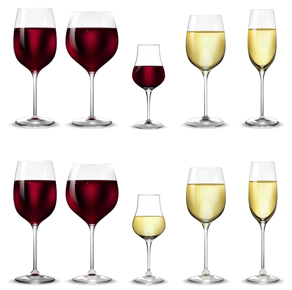 volle und leere Gläser für Weiß- und Rotwein. vektor