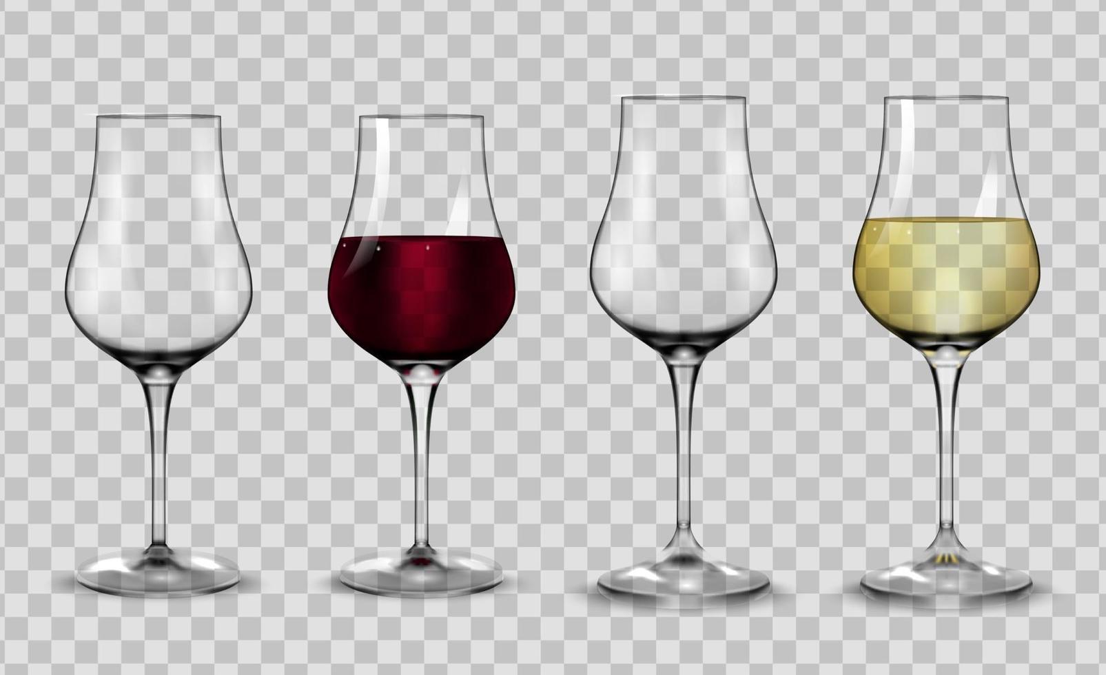 fulla och tomma glas för vitt och rött vin. vektor