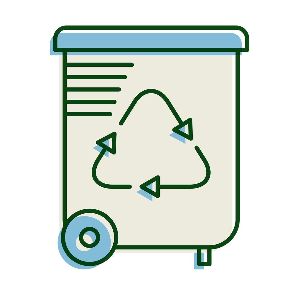 Abfalleimer mit Recyclingpfeilen Ökologielinie und Füllsymbol vektor